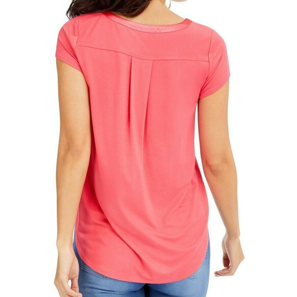 Alfani M Lagoon Reef Blue Satin Trim Top NWT CQ69 - Picture 2 of 3